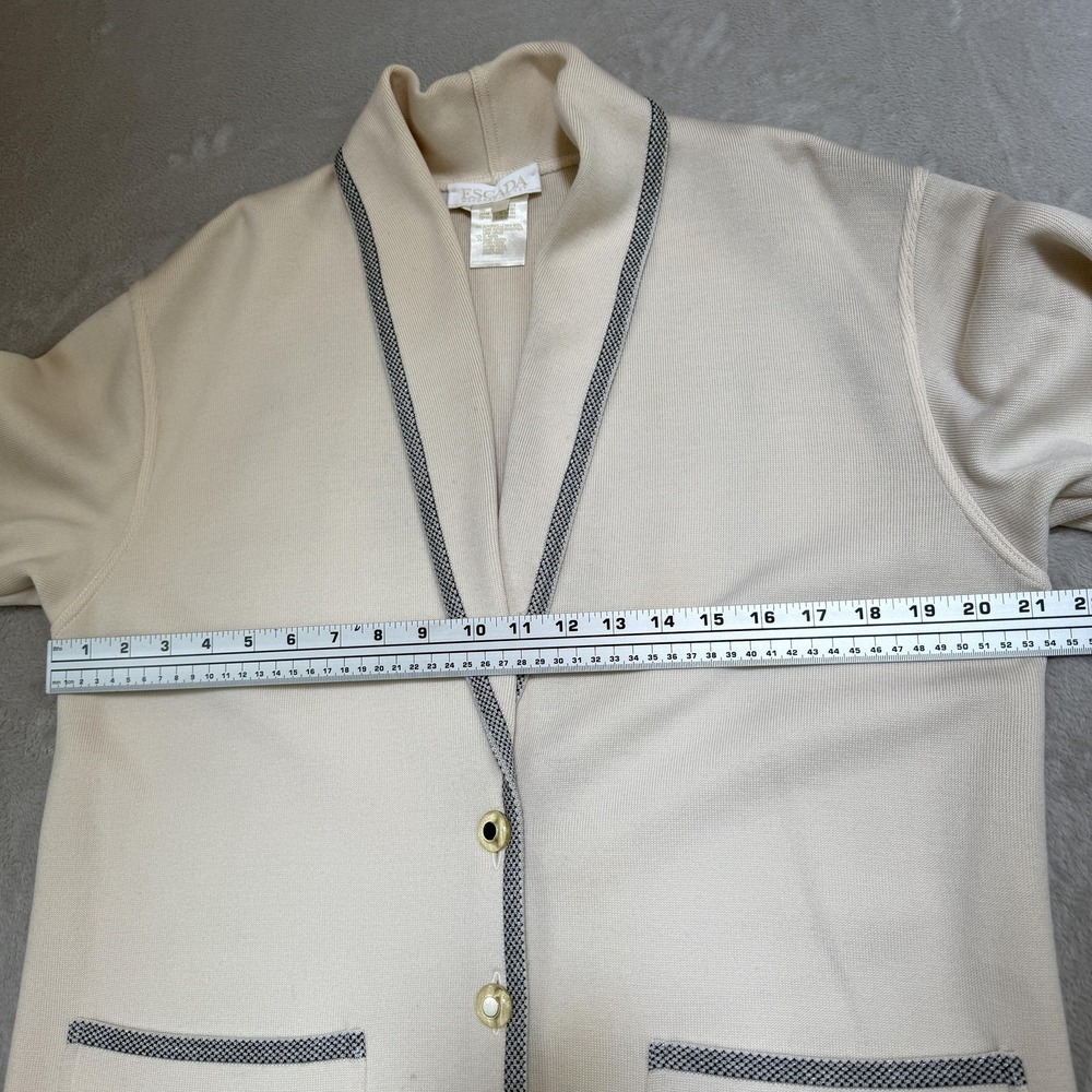 Vtg Escada Cardigan Sweater Women 36 US Small White Contrast Trim Wool Old Money - Picture 9 of 15